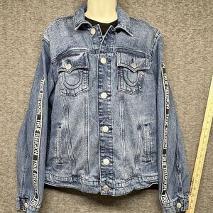 True Religion Denim Jacket Men's Medium Wash Tape Logo NEW 4 Pockets Size Medium